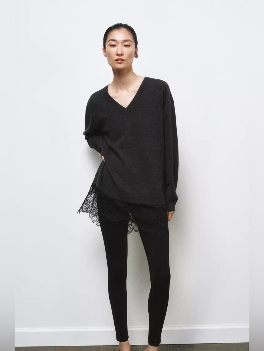 NWT Zara LONG COMBINATION LACE KNIT JUMPER